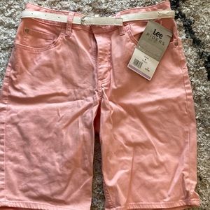 Lee Ryders mid rise, Bermuda shorts,  pink color with white belt! Size 8